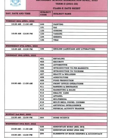 CBSE Class X Term II exams time table